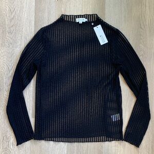 Molly Bracken Sheer Black Striped Mesh Top Mock Neck NWT